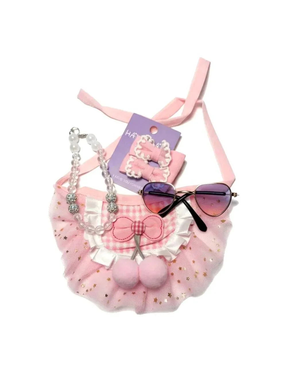 Pink XS Dog Princess Outfit | Sparkle Collar, Tutu, Sunglasses & Bows